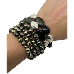Chic Black and Gray Beaded Stretch Bracelet Set